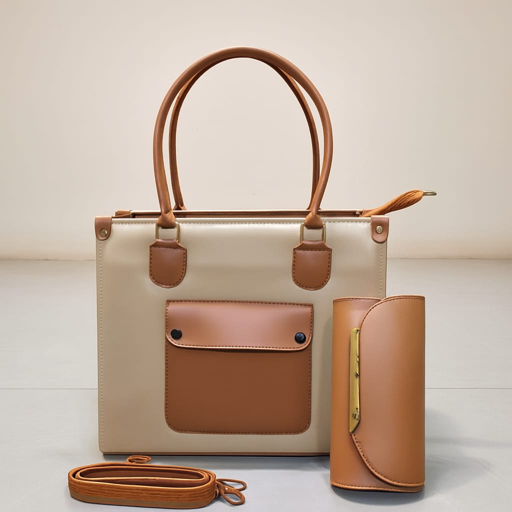 front pocket 2 piece tote (tan) front pocket 2 piece tote (tan)